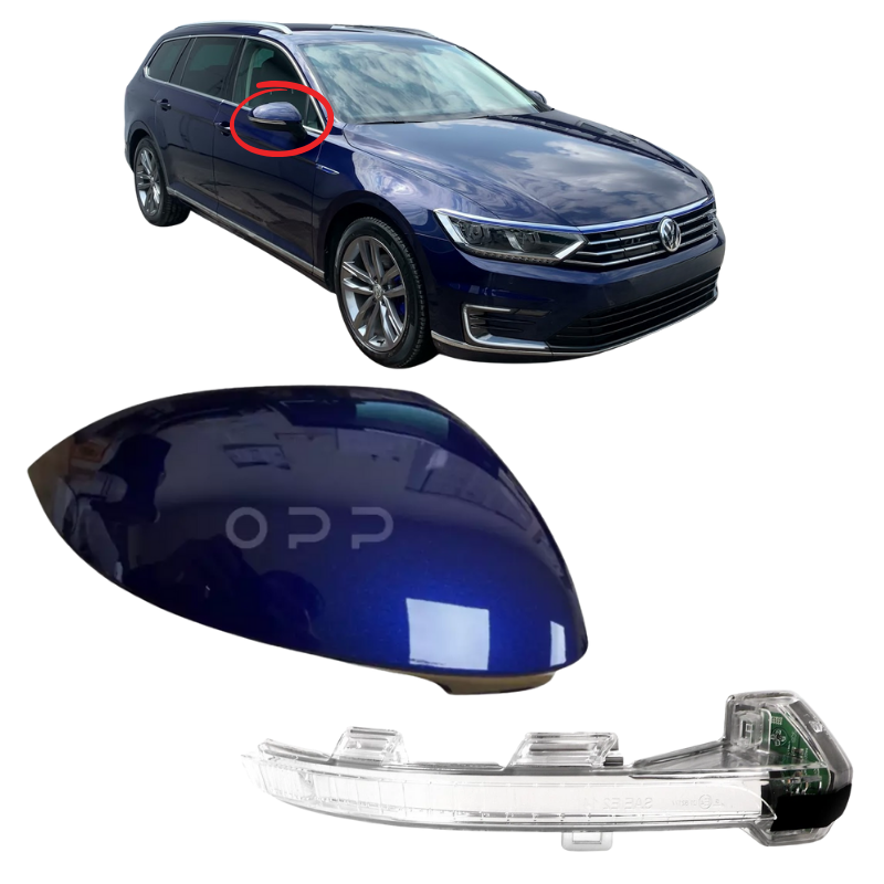 VW Passat MK7 B8 2015- Wing Mirror Cover Painted Atlantic Blue LC5B & Indicator