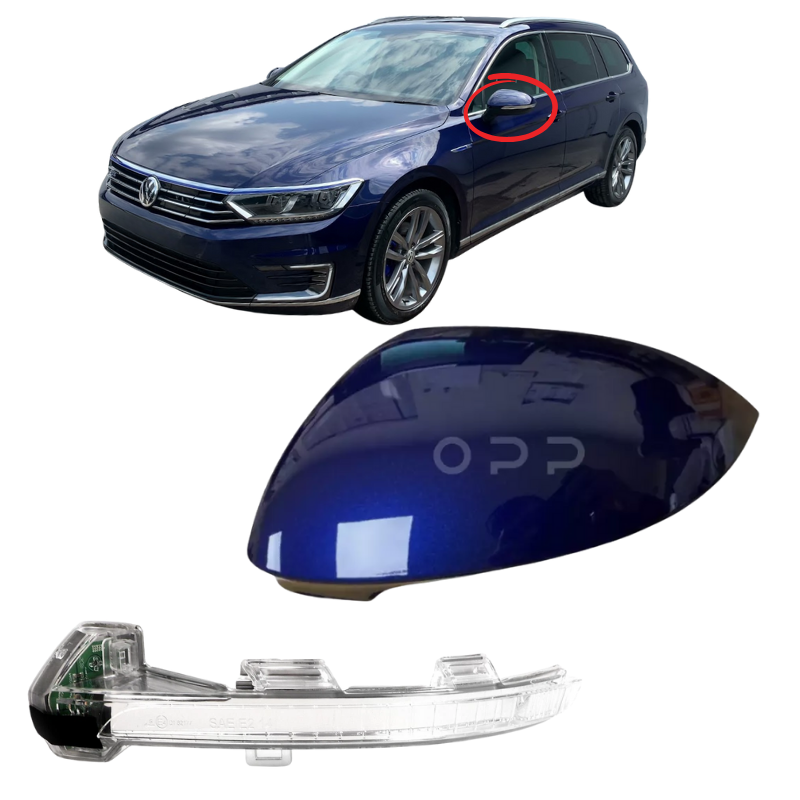 VW Passat MK7 B8 2015- Wing Mirror Cover Painted Atlantic Blue LC5B & Indicator