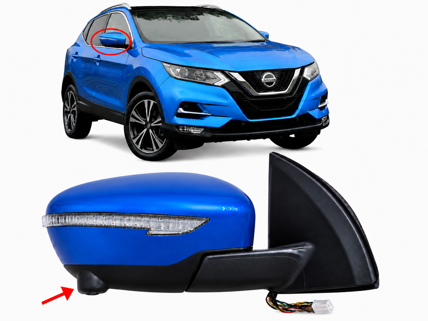 Nissan Qashqai J11 2014-2021 Wing Mirror Complete Painted Vivid Blue RCA (With Camera)