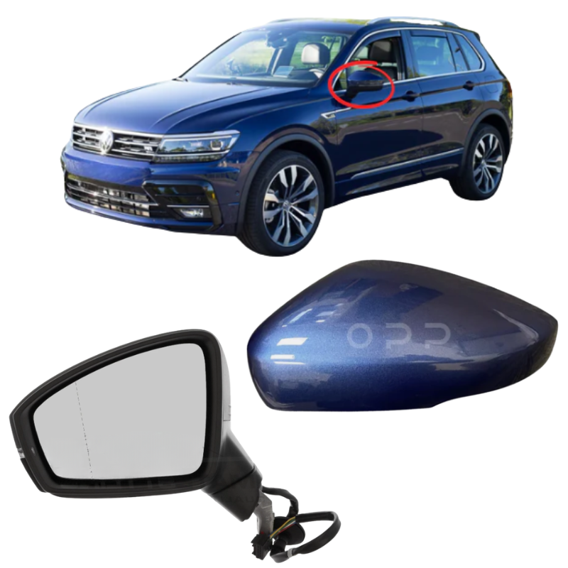 VW Tiguan 2017-2023 Door Wing Mirror Complete Electric Painted Atlantic Blue LC5B