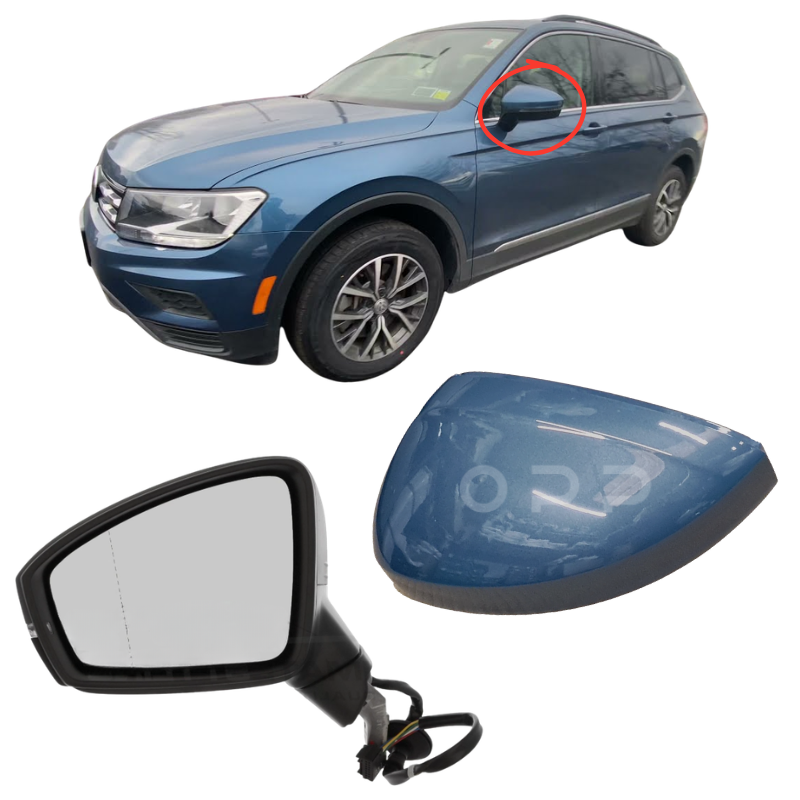 VW Tiguan 2017-2023 Door Wing Mirror Complete Electric Painted Silk Blue Metallic