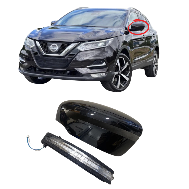 Nissan Qashqai 2014-2021 Door Wing Mirror Cover & Indicator Painted Black
