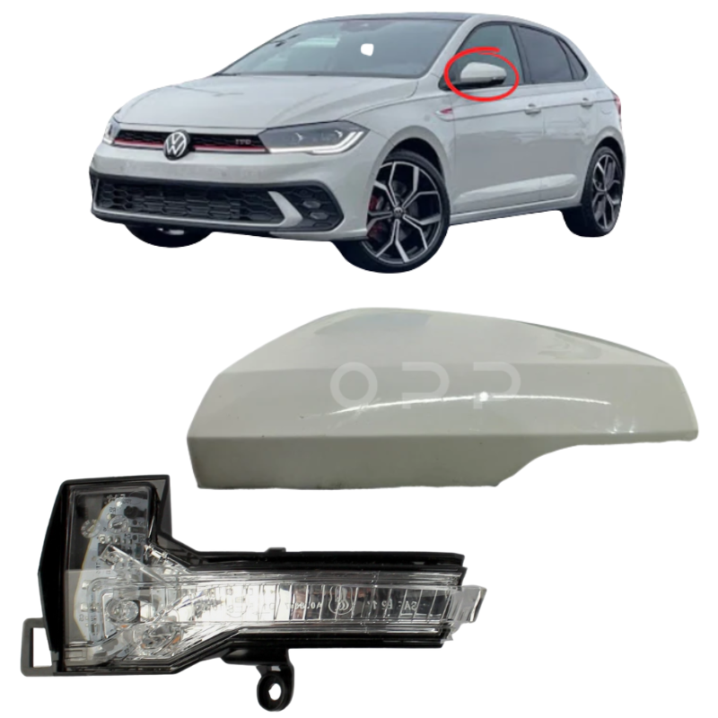 VW Polo 2017-2022 Door Wing Mirror Cover & Indicator Painted Ascot Grey LA7A