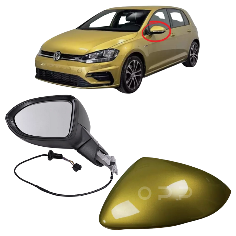 VW Golf MK8 2020- Door Wing Mirror Electric Complete Painted Lime Yellow