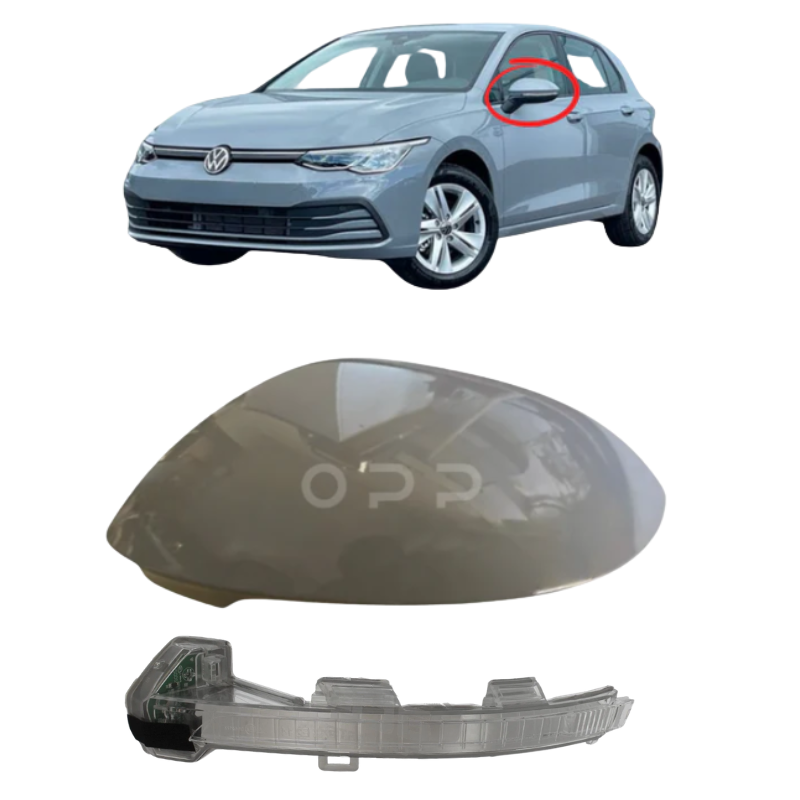 VW Golf MK8 2020- Door Wing Mirror Cover & Indicator Painted Moonstone Grey LA7C
