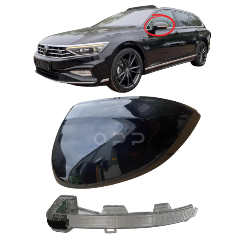 VW Passat 2015-2022 Wing Mirror Cover & Indicator Painted Deep Black Pearl LC9X