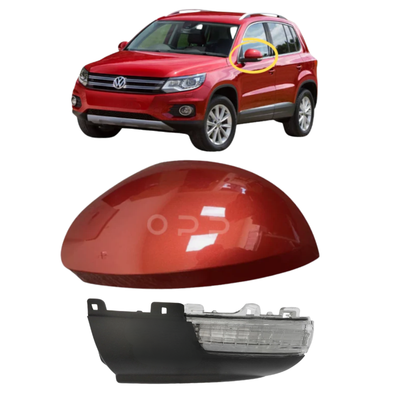 VW Tiguan 2008-2017 Door Wing Mirror Cover & Indicator Painted Cherry Red LA3T