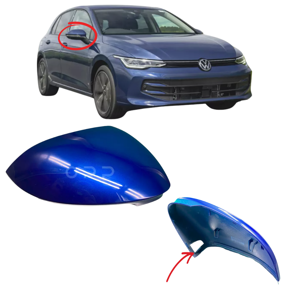 VW Golf MK8 2020- Door Wing Mirror Cover Painted Lapiz Blue Lane Assist