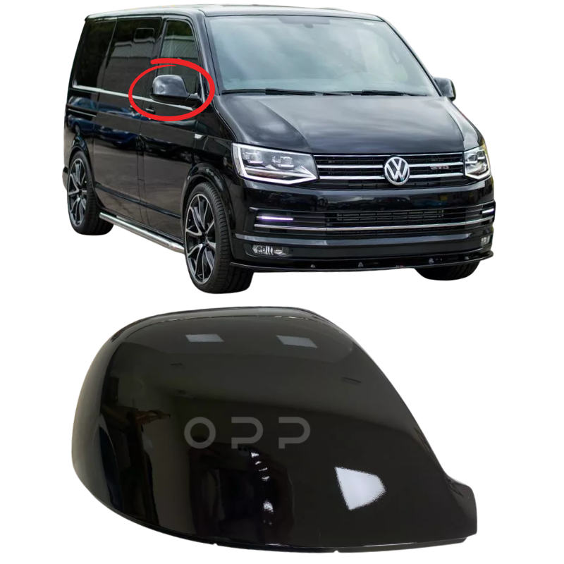 VW T5 T5.1 T6 T6.1 Transporter 2010-2024 Door Wing Mirror Cover Painted Gloss Black