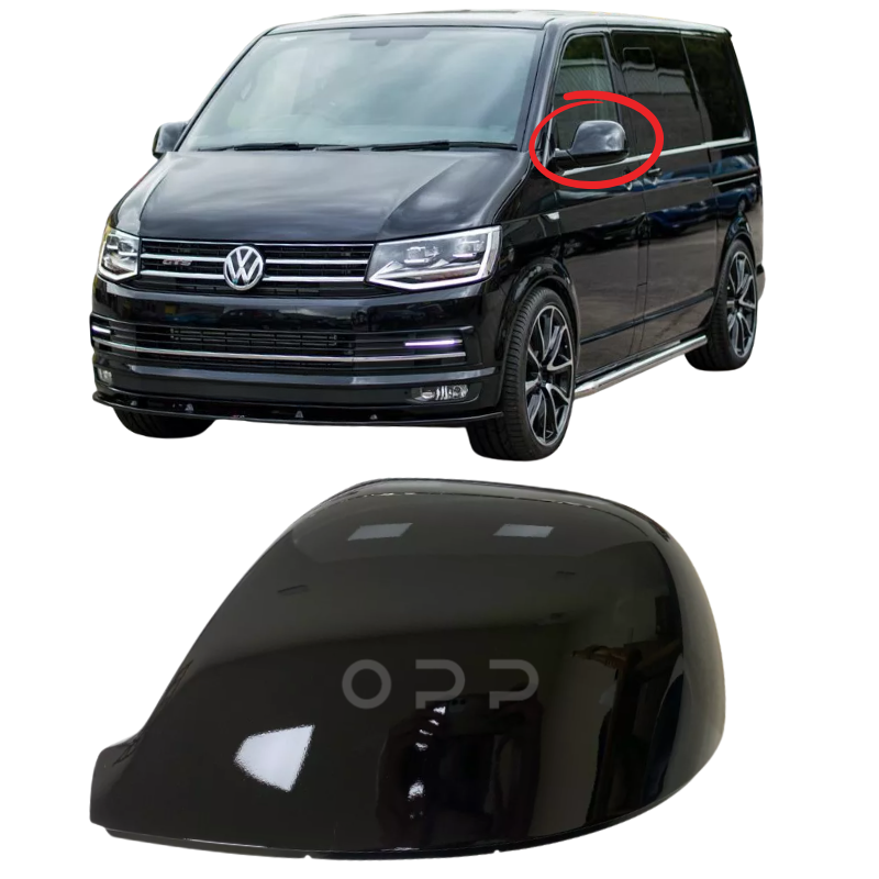 VW T5 T5.1 T6 T6.1 Transporter 2010-2024 Door Wing Mirror Cover Painted Gloss Black