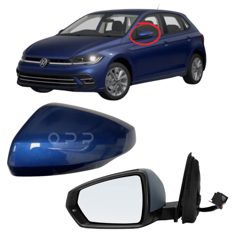 VW Polo MK6 2017-2022 Door Wing Mirror Complete Electric Painted Blue