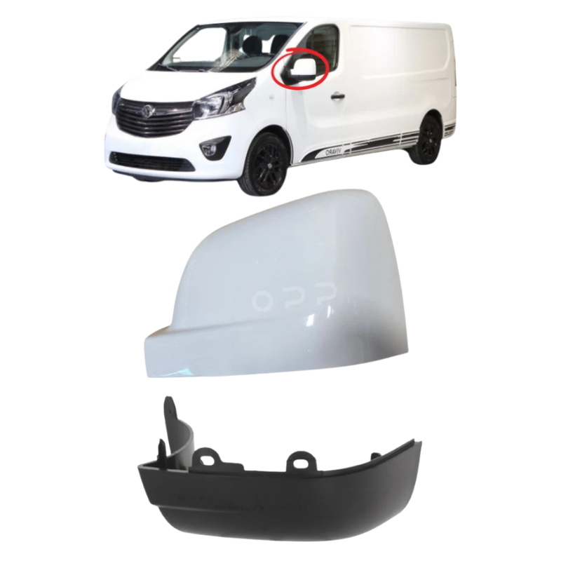 Vauxhall Vivaro 2014-2019 Door Wing Mirror Cover Painted White & Lower Cover Matt Black