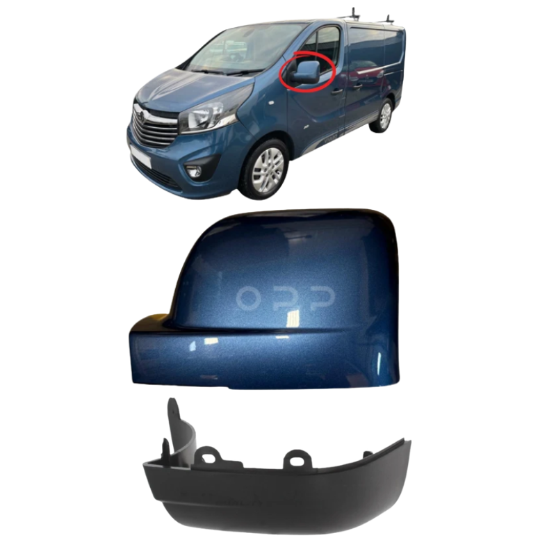 Vauxhall Vivaro 2014-2019 Door Wing Mirror Cover Painted Deep Sea Blue & Lower Cover Matt Black