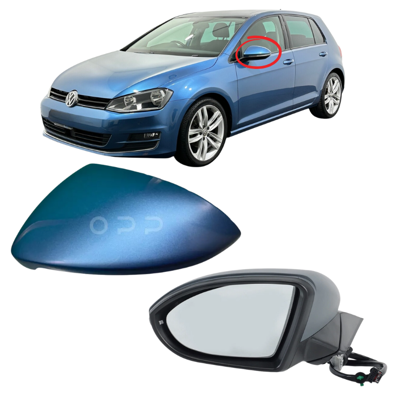 VW Golf MK7 2013-2020 Door Wing Mirror Complete Painted Pacific Blue Power Folding