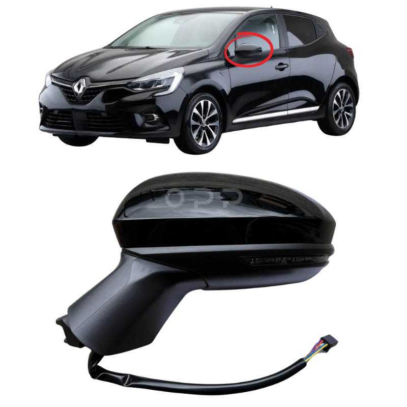 Renault Clio MK5 2019-2024 Door Wing Mirror Complete Painted Gloss Black Electric Powerfold