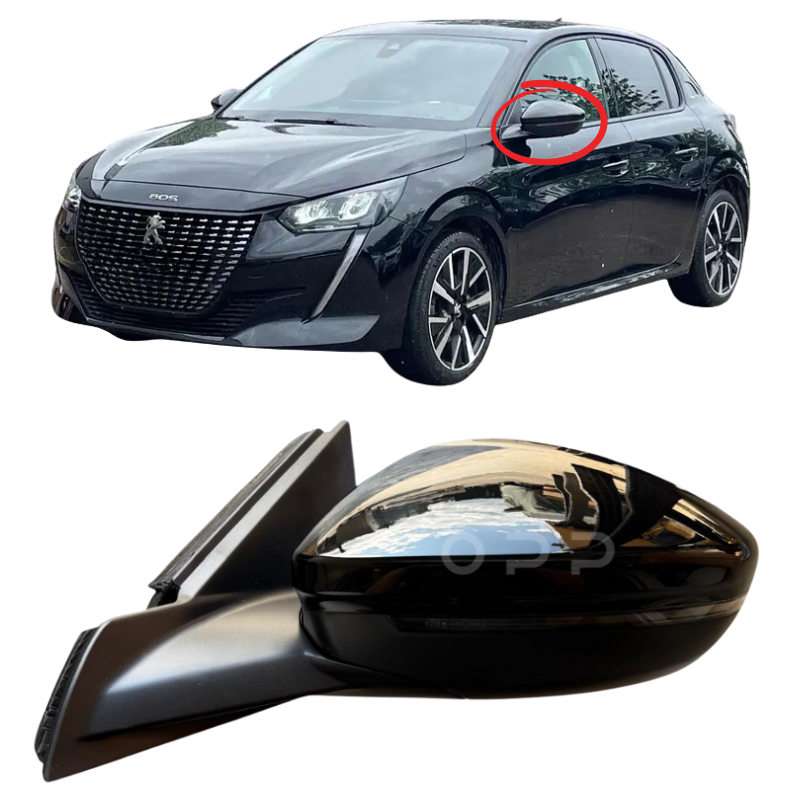 Peugeot 208 2019- Door Wing Mirror Complete Electric Painted Gloss Black