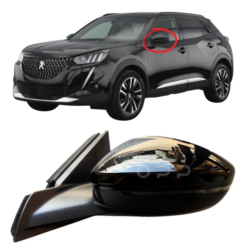 Peugeot 2008 2019- Door Wing Mirror Complete Painted Gloss Black Electric