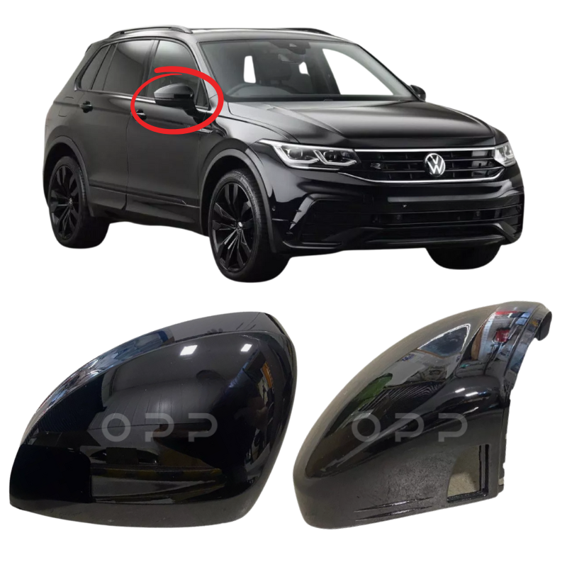 VW Tiguan 2017-2022 Door Wing Mirror Cover Painted Gloss Black Lane Assist