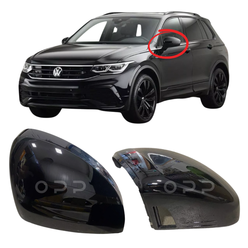 VW Tiguan 2017-2022 Door Wing Mirror Cover Painted Gloss Black Lane Assist