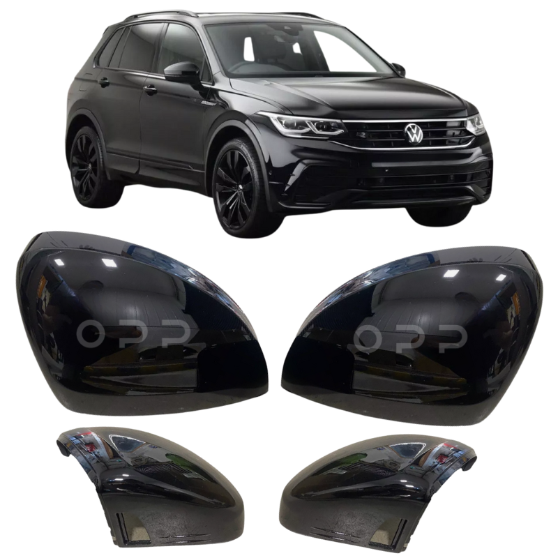 VW Tiguan 2017-2022 Door Wing Mirror Cover Painted Gloss Black Lane Assist