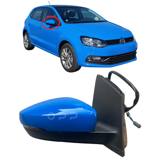 VW Polo 6R 2009-2016 Door Wing Mirror Complete Painted Cornflower Blue