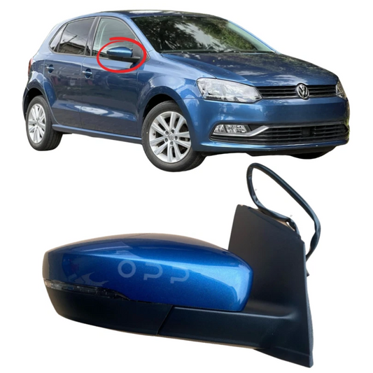 VW Polo 6R 2009-2016 Door Wing Mirror Complete Painted Blue Silk