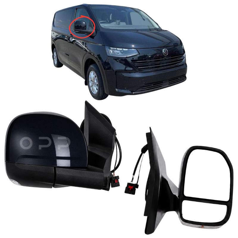 VW Transporter T7 2025- Door Wing Mirror Complete Painted Deep Black Pearl Power-Fold