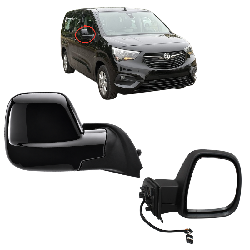 Vauxhall Combo 2018-2024 Door Wing Mirror Complete Painted Gloss Black Electric