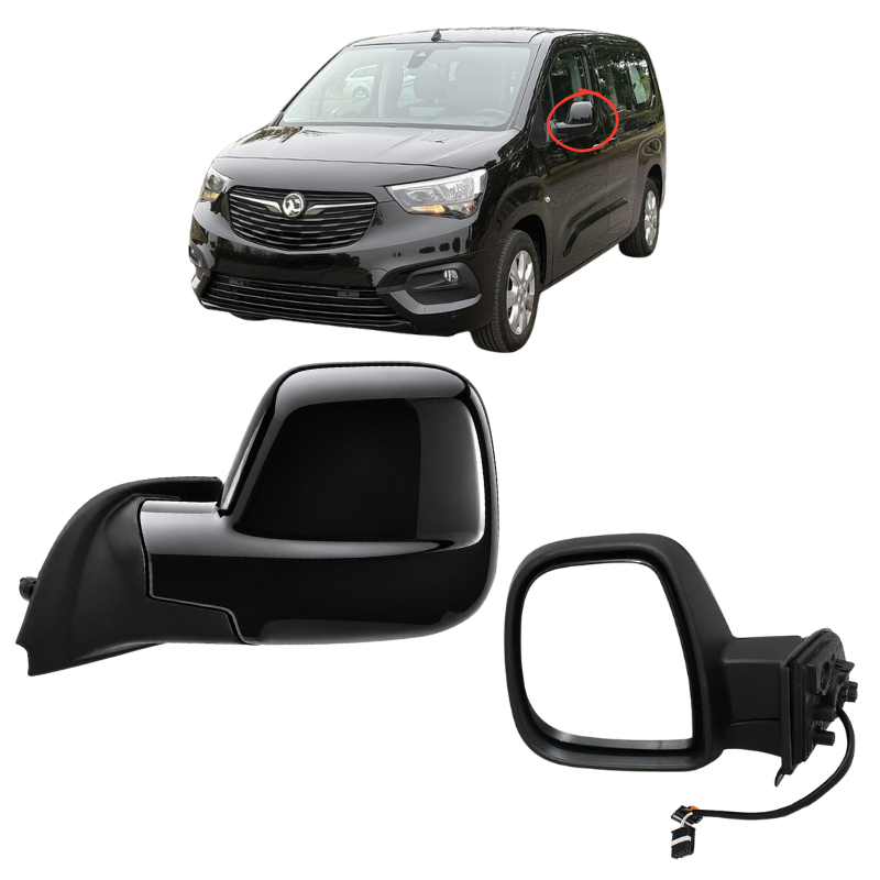 Vauxhall Combo 2018-2024 Door Wing Mirror Complete Painted Gloss Black Electric