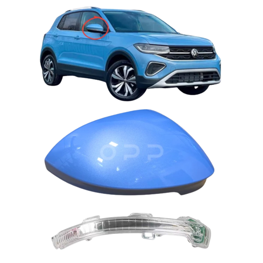 VW T-Roc 2022- Door Wing Mirror Cover & Indicator Painted Clear Blue Metallic LT5M