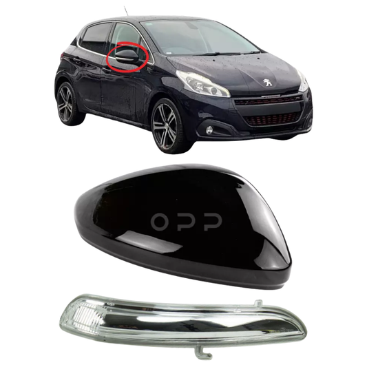 Peugeot 208 2012-2019 Door Wing Mirror Cover & Indicator Painted Gloss Black