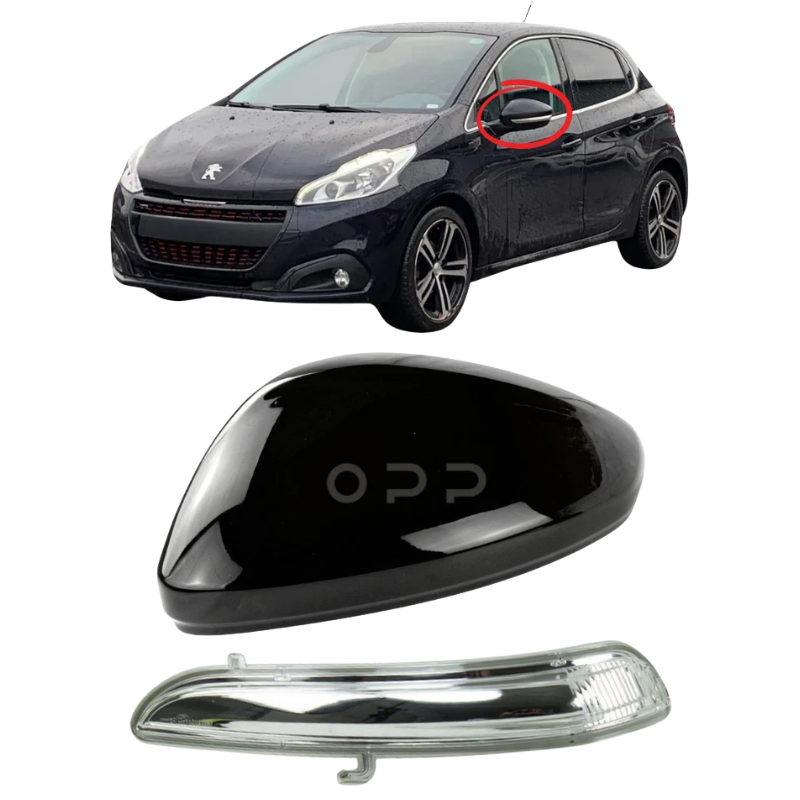 Peugeot 208 2012-2019 Door Wing Mirror Cover & Indicator Painted Gloss Black