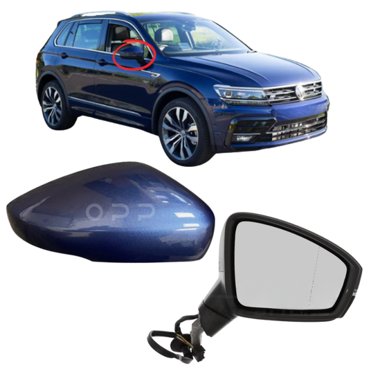 VW Tiguan 2017-2023 Door Wing Mirror Complete Electric Painted Atlantic Blue LC5B