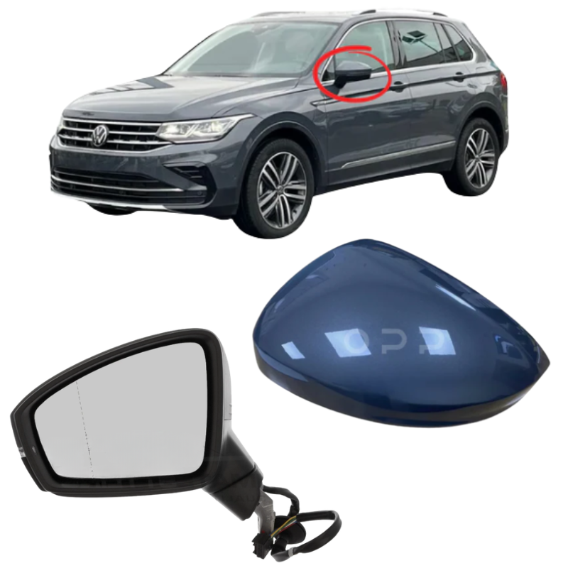 VW Tiguan 2017-2023 Door Wing Mirror Complete Electric Painted Delfin Grey LC7Q