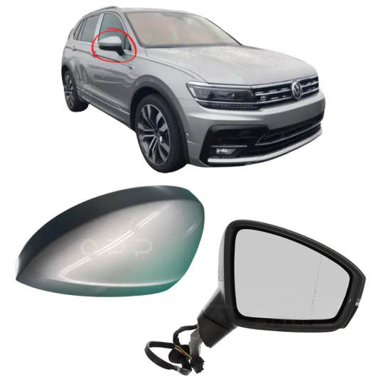 VW Tiguan 2017-2023 Door Wing Mirror Complete Electric Painted Tungsten Silver LB7W