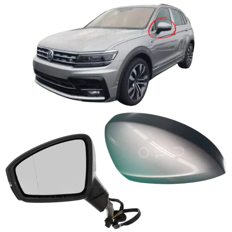 VW Tiguan 2017-2023 Door Wing Mirror Complete Electric Painted Tungsten Silver LB7W