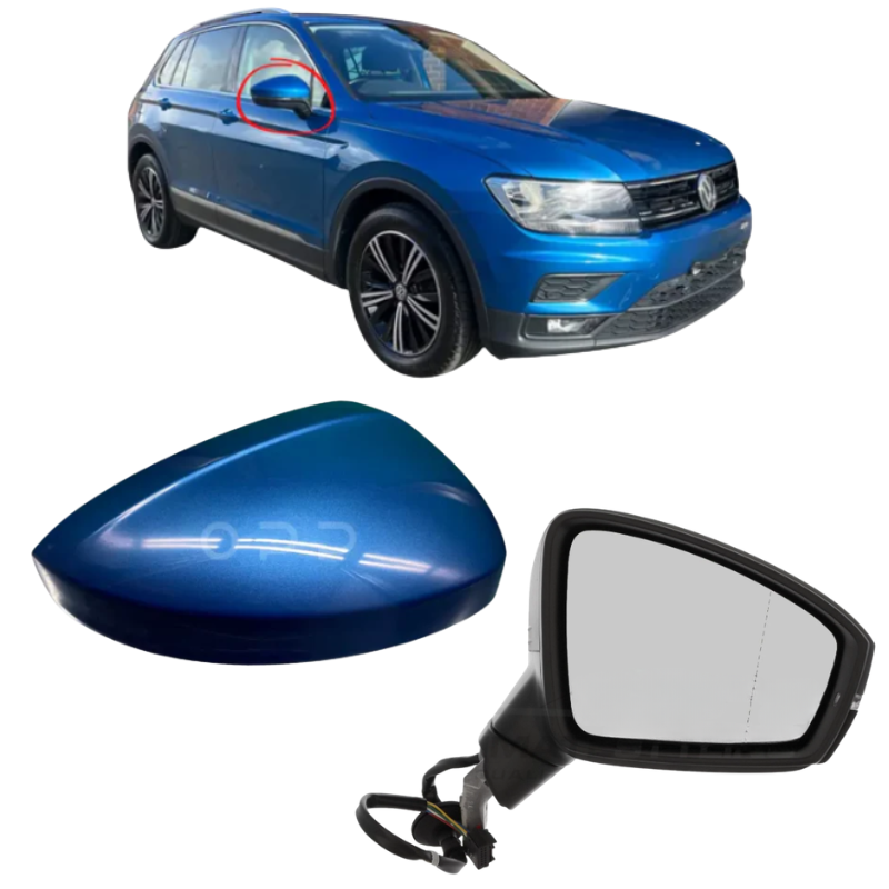VW Tiguan 2017-2023 Door Wing Mirror Complete Electric Painted Caribbean Blue