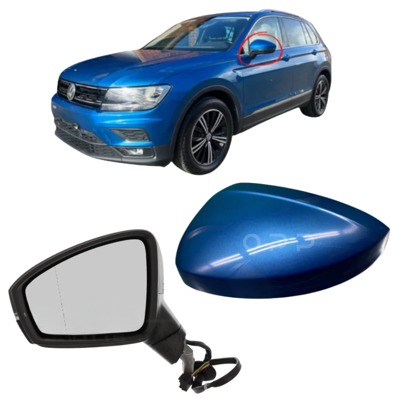 VW Tiguan 2017-2023 Door Wing Mirror Complete Electric Painted Caribbean Blue