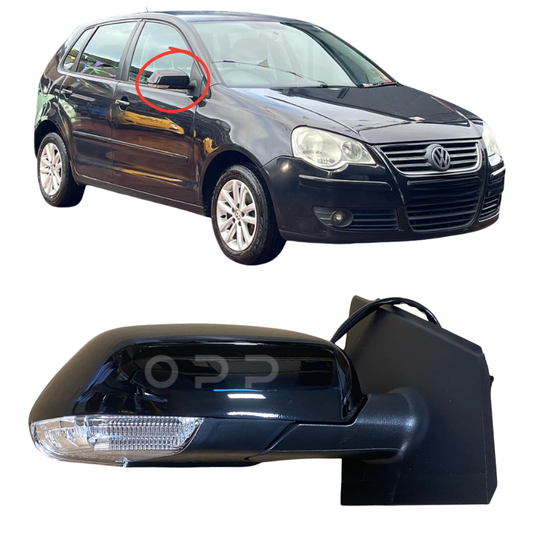 VW Polo 2005-2010 Door Wing Mirror Complete Painted Black