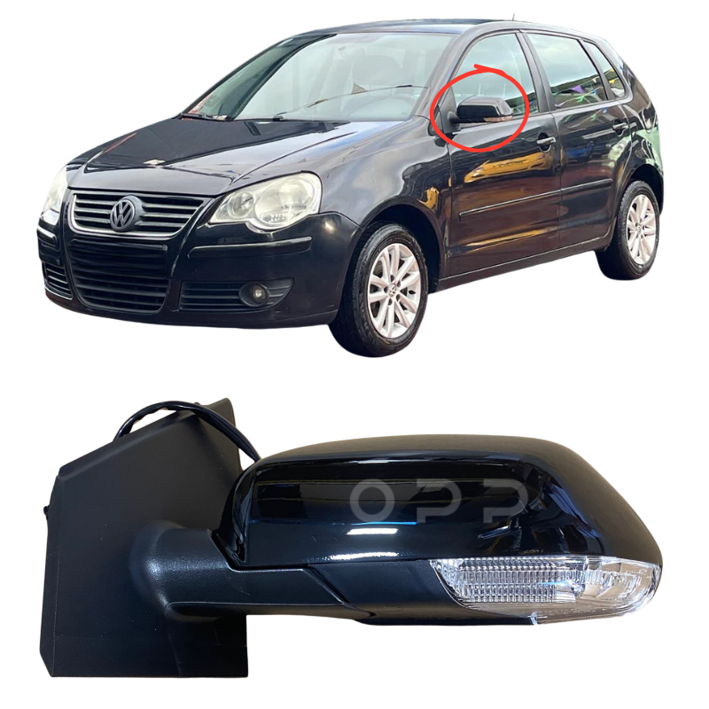 VW Polo 2005-2010 Door Wing Mirror Complete Painted Black