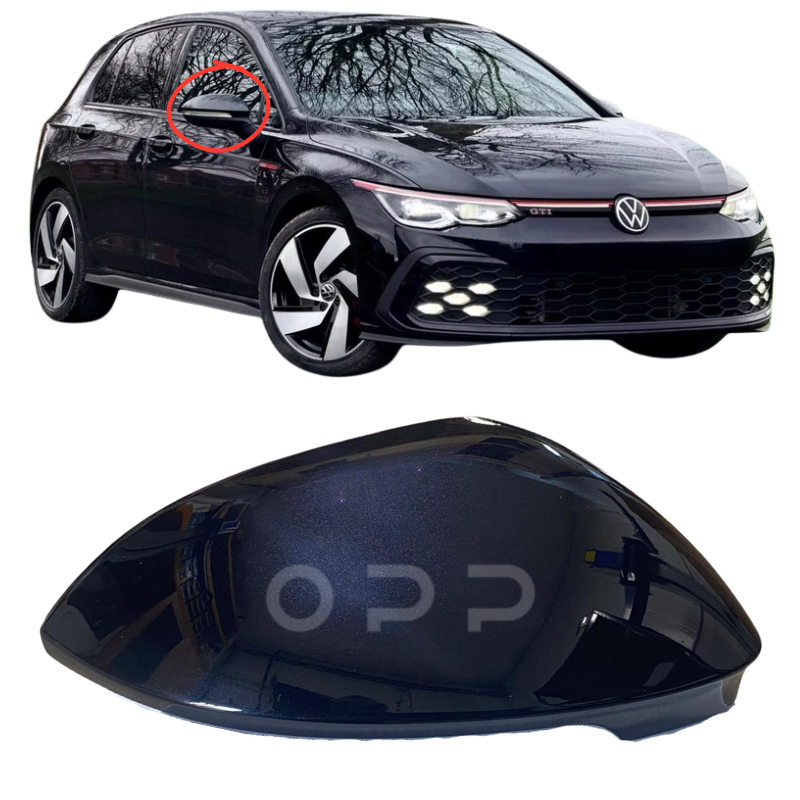 VW Golf MK8 2020- Door Wing Mirror Cover Painted Deep Black Pearl LC9X