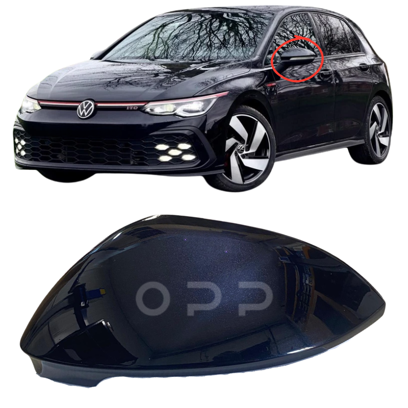 VW Golf MK8 2020- Door Wing Mirror Cover Painted Deep Black Pearl LC9X