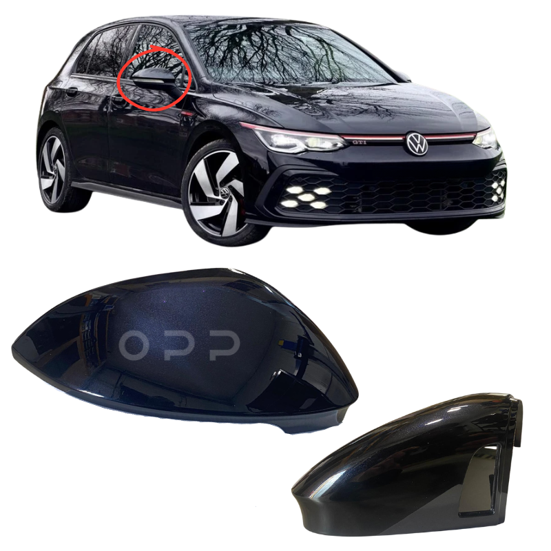 VW Golf MK8 2020- Door Wing Mirror Cover Painted Deep Black Pearl LC9X