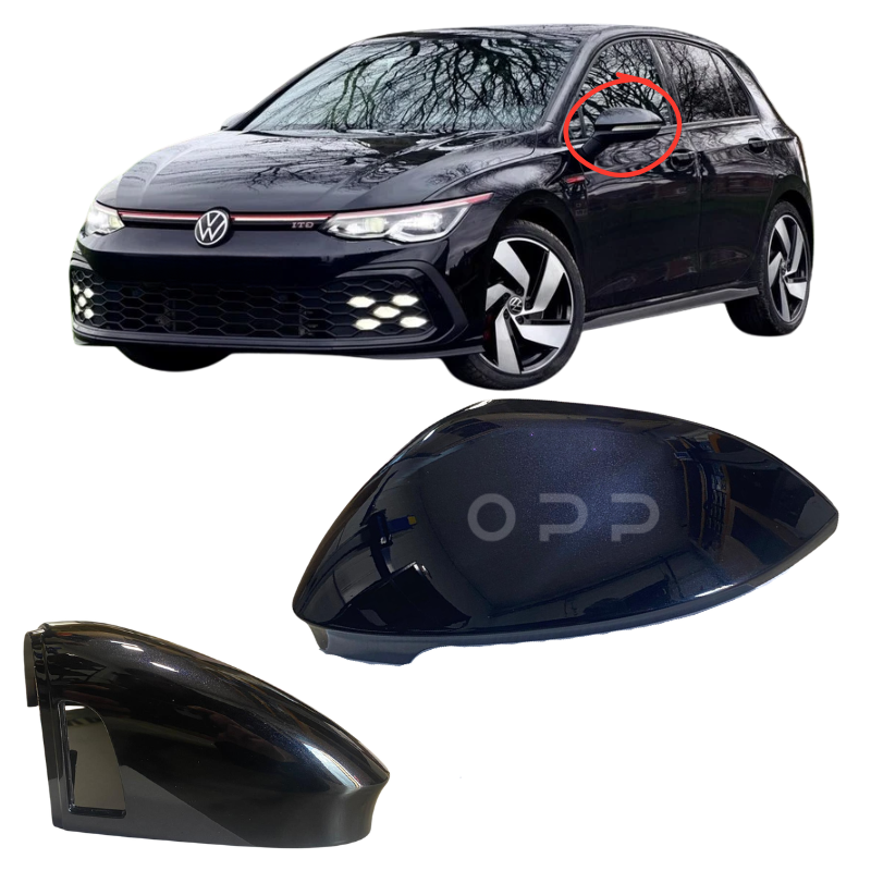 VW Golf MK8 2020- Door Wing Mirror Cover Painted Deep Black Pearl LC9X
