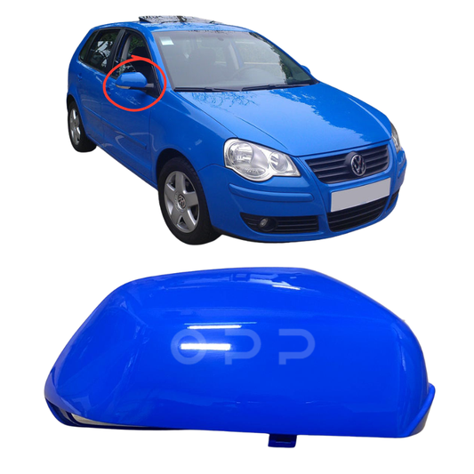 VW Polo 2005-2010 Door Wing Mirror Cover Painted Summer Blue
