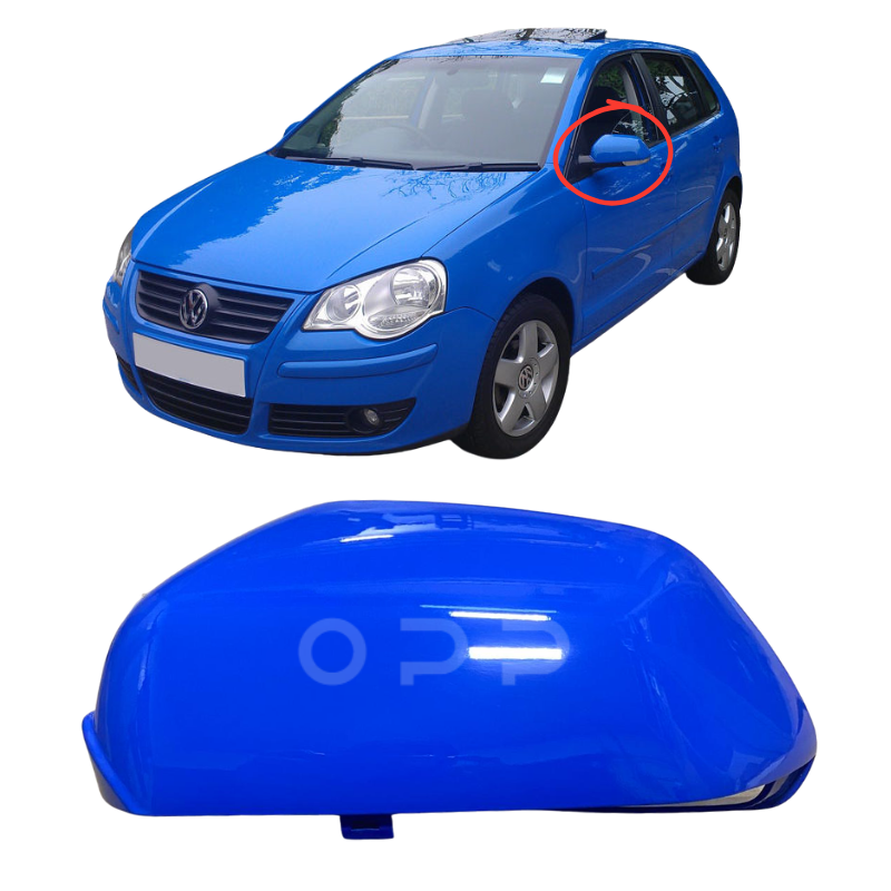 VW Polo 2005-2010 Door Wing Mirror Cover Painted Summer Blue
