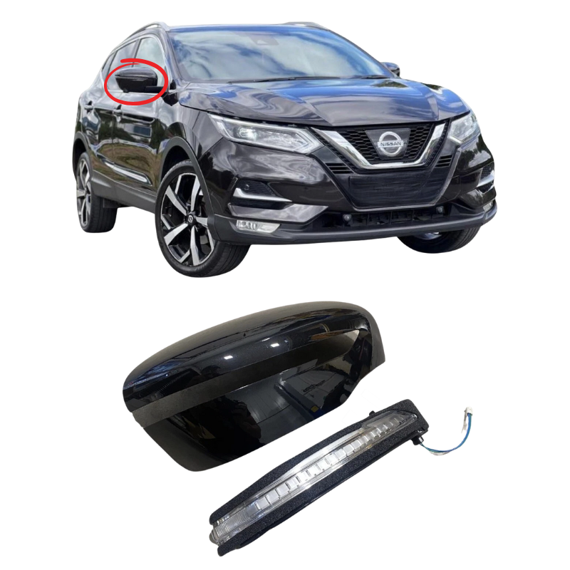Nissan Qashqai 2014-2021 Door Wing Mirror Cover & Indicator Painted Black