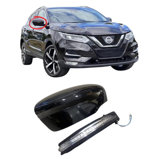 Nissan Qashqai 2014-2021 Door Wing Mirror Cover & Indicator Painted Black