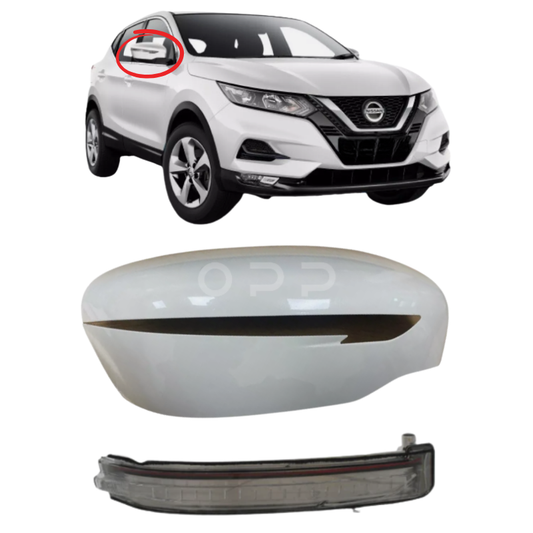 Nissan Qashqai 2014-2021 Door Wing Mirror Cover & Indicator Painted White QAB