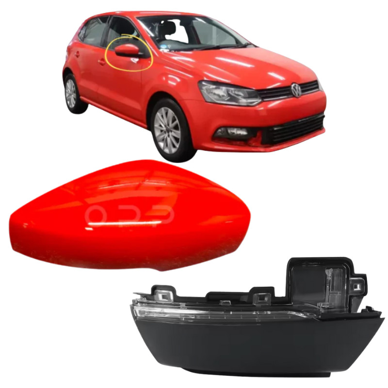 VW Polo 2009-2017 Door Wing Mirror Cover & Indicator Painted Tornado Red